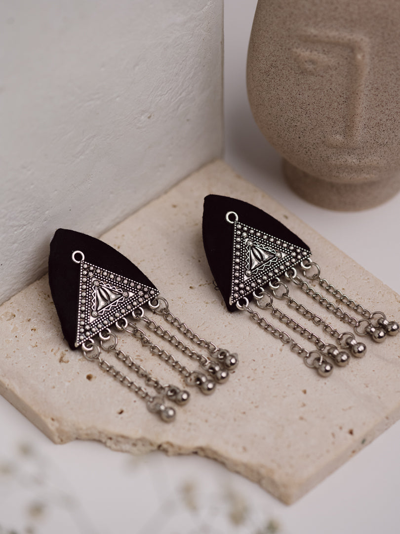 Black Dangler Fabric Earring
