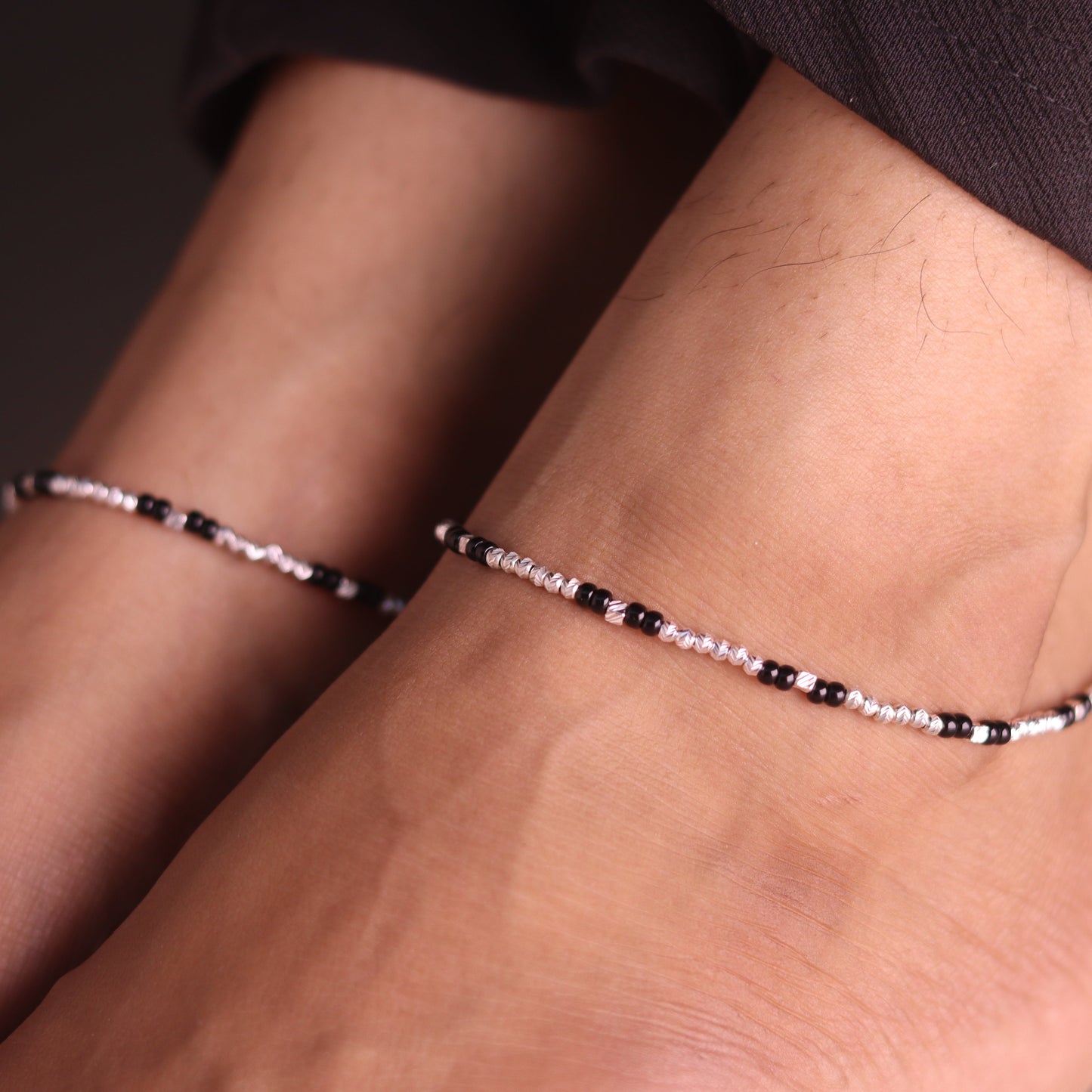 Silken Bead Silver Charm Payal for Women