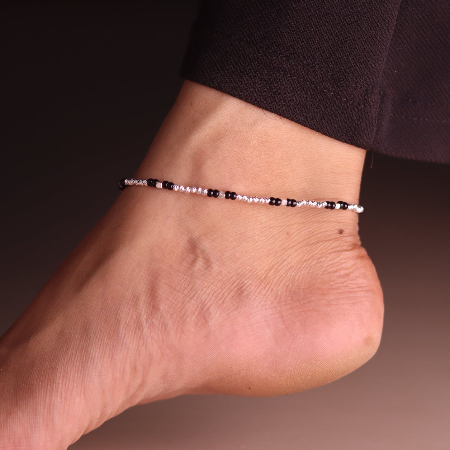 Silken Bead Silver Charm Payal for Women