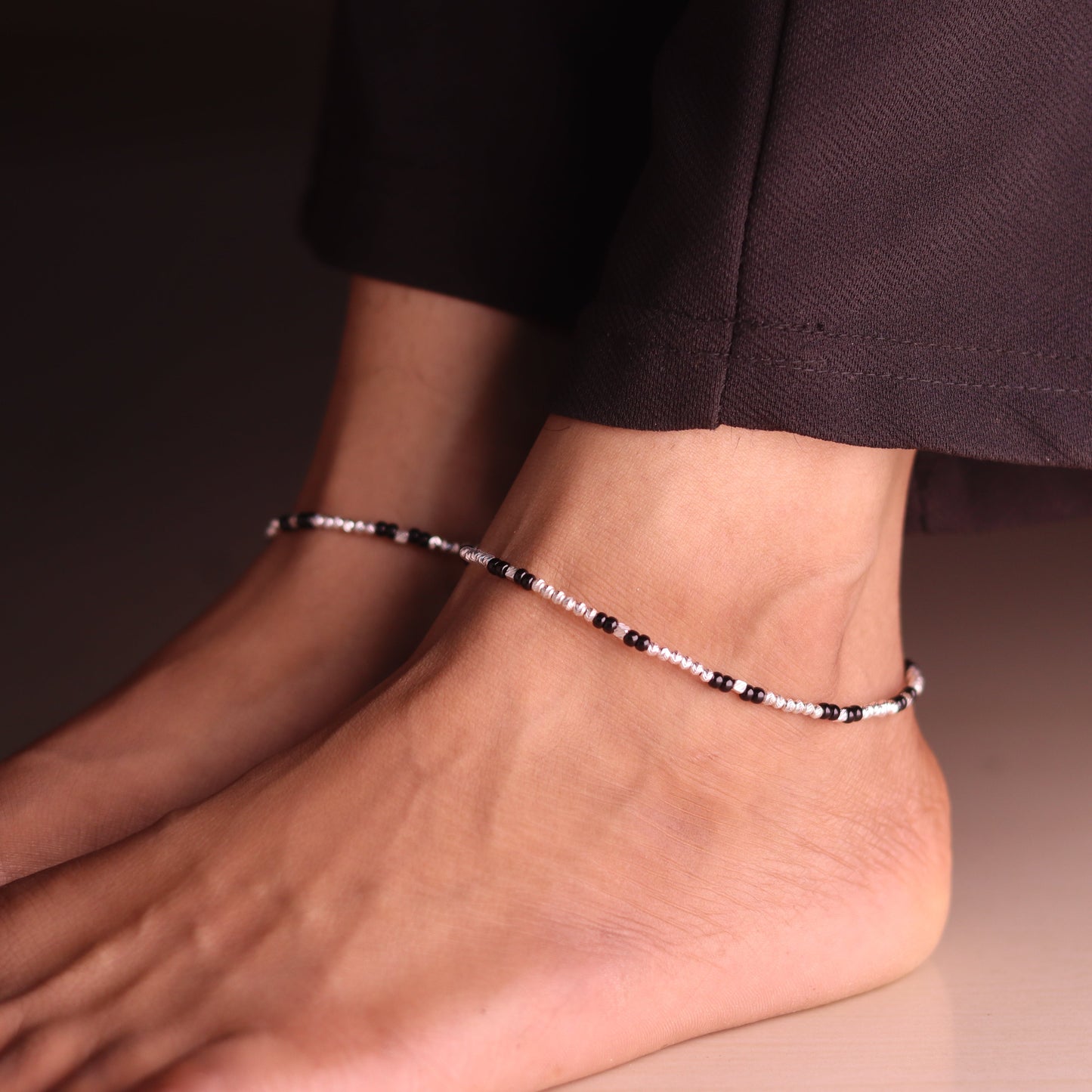 Silken Bead Silver Charm Payal for Women