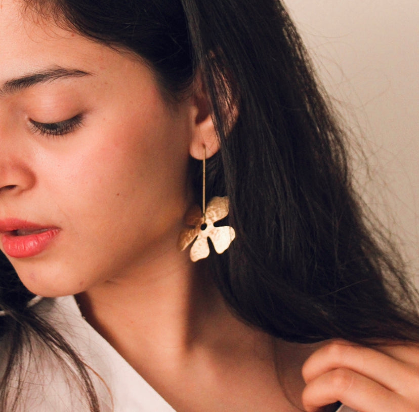 Hanging flower earring - Statement Brass Earring