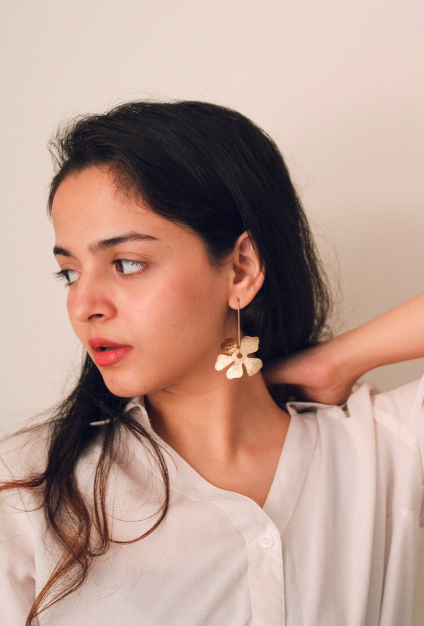 Hanging flower earring - Statement Brass Earring