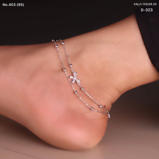 Twin Layer Bow Silver Payal for Women