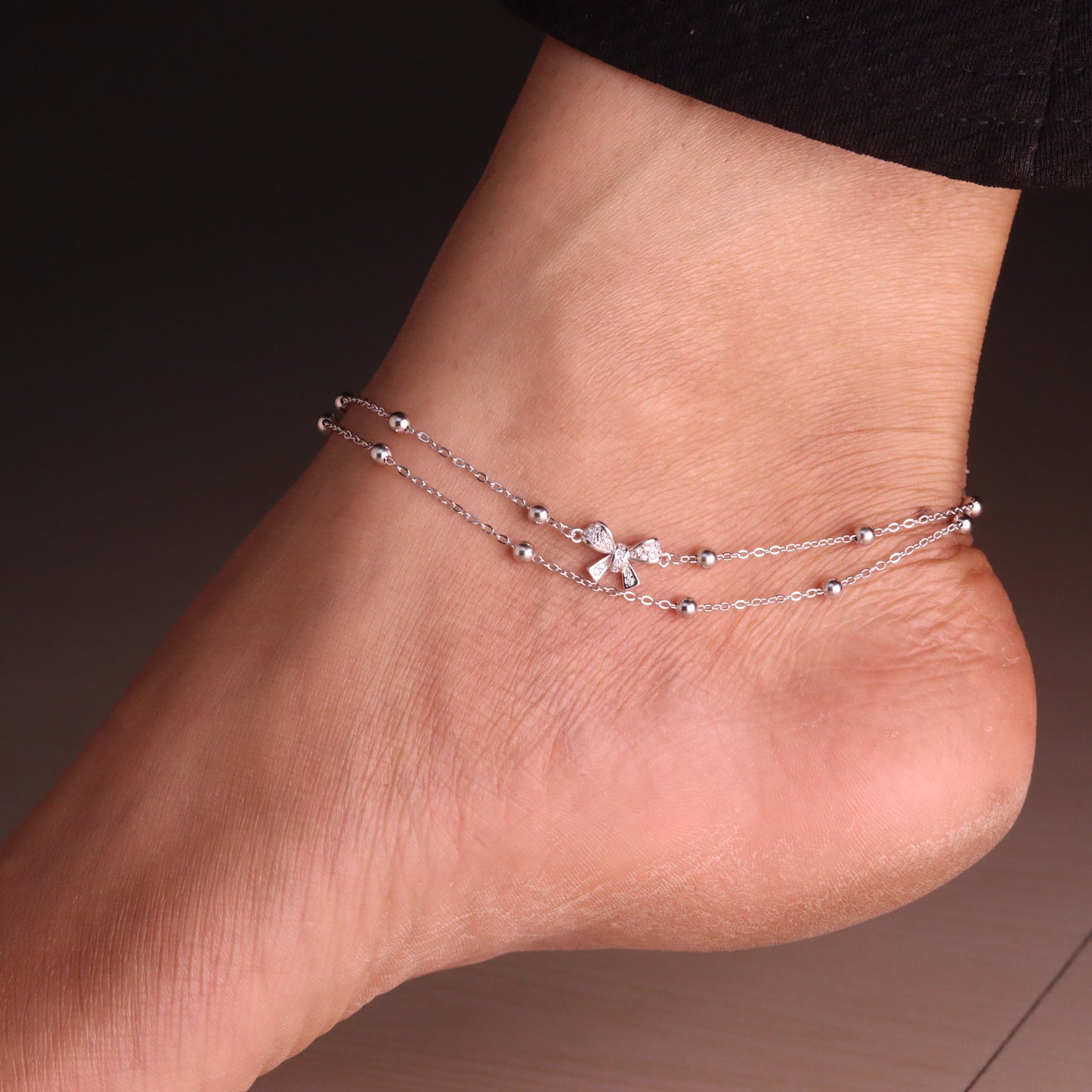 Twin Layer Bow Silver Payal for Women