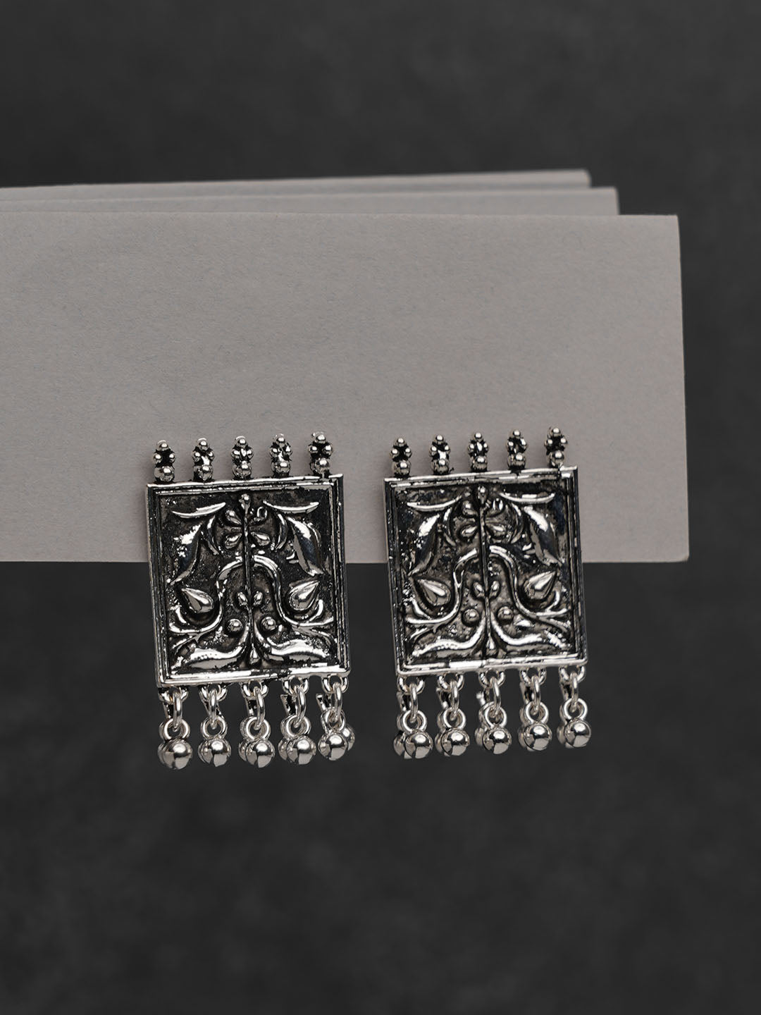 Antique Rectangle Oxidised Jhumki