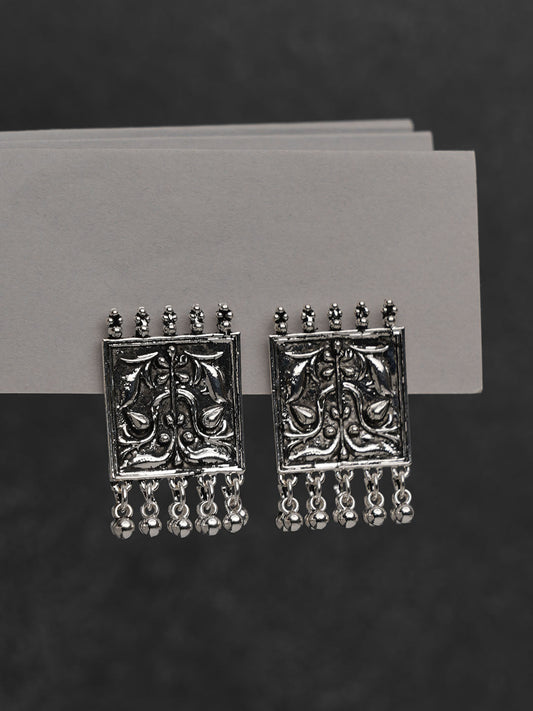 Antique Rectangle Oxidised Jhumki