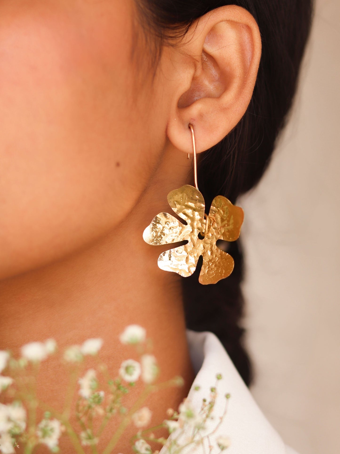 Hanging flower earring - Statement Brass Earring