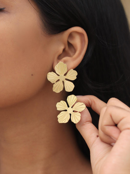 Flat Flower Brass Statement Earring (Anti tarnish)