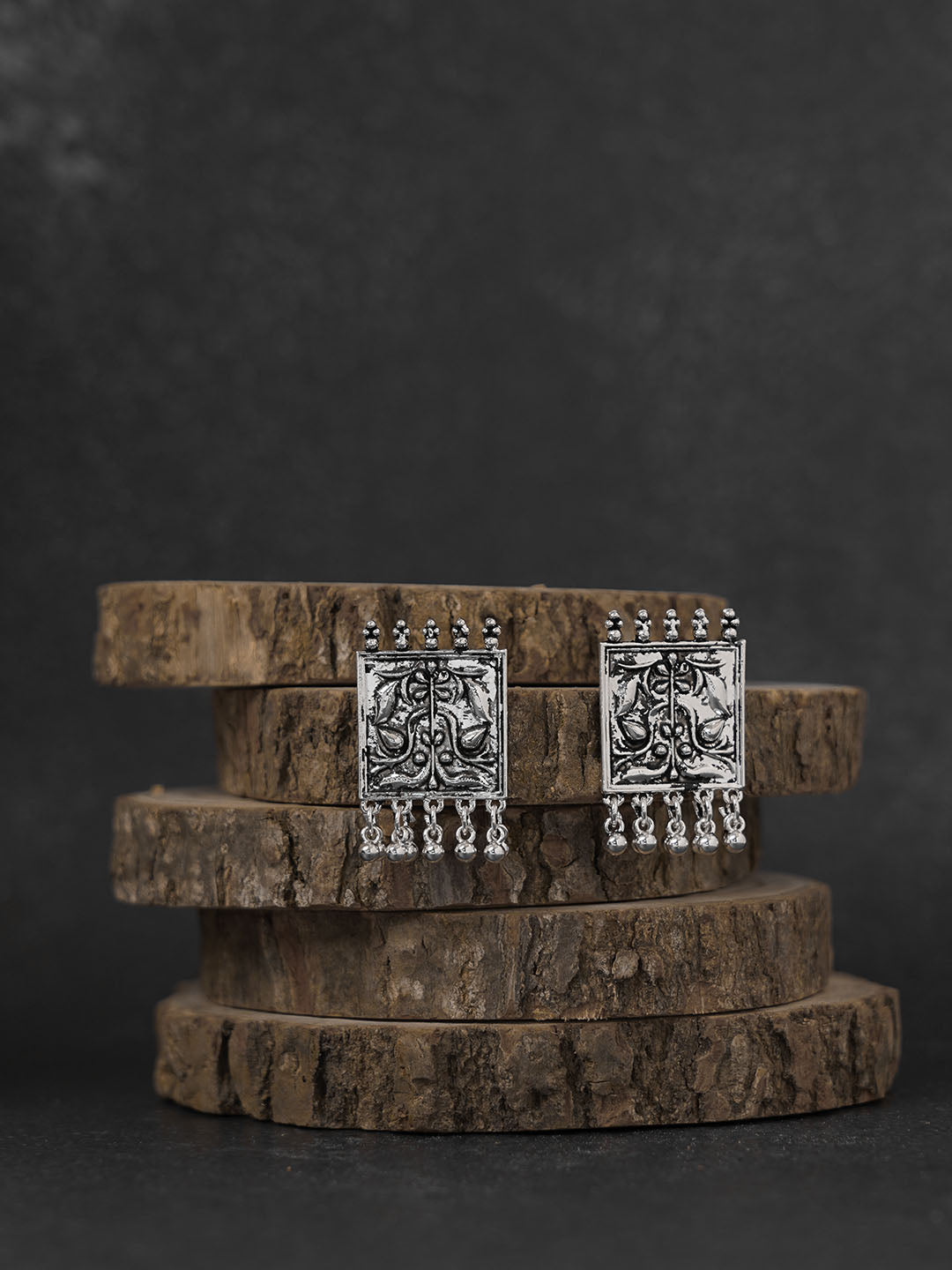 Antique Rectangle Oxidised Jhumki