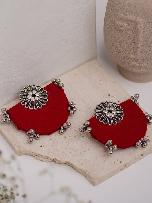 Red Flower Fabric Earring