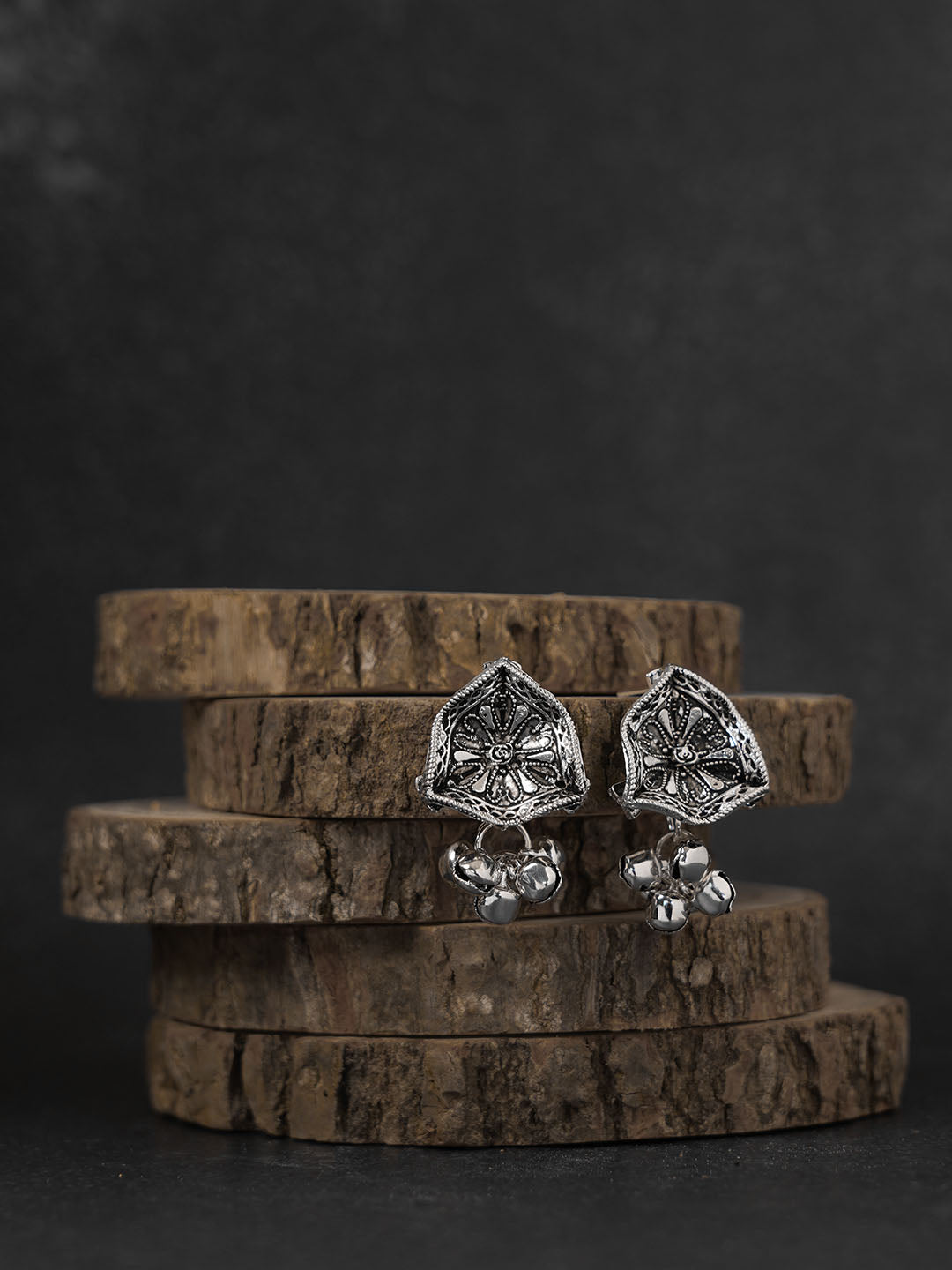 Triangle Antique Ghungroo oxidised Jhumka