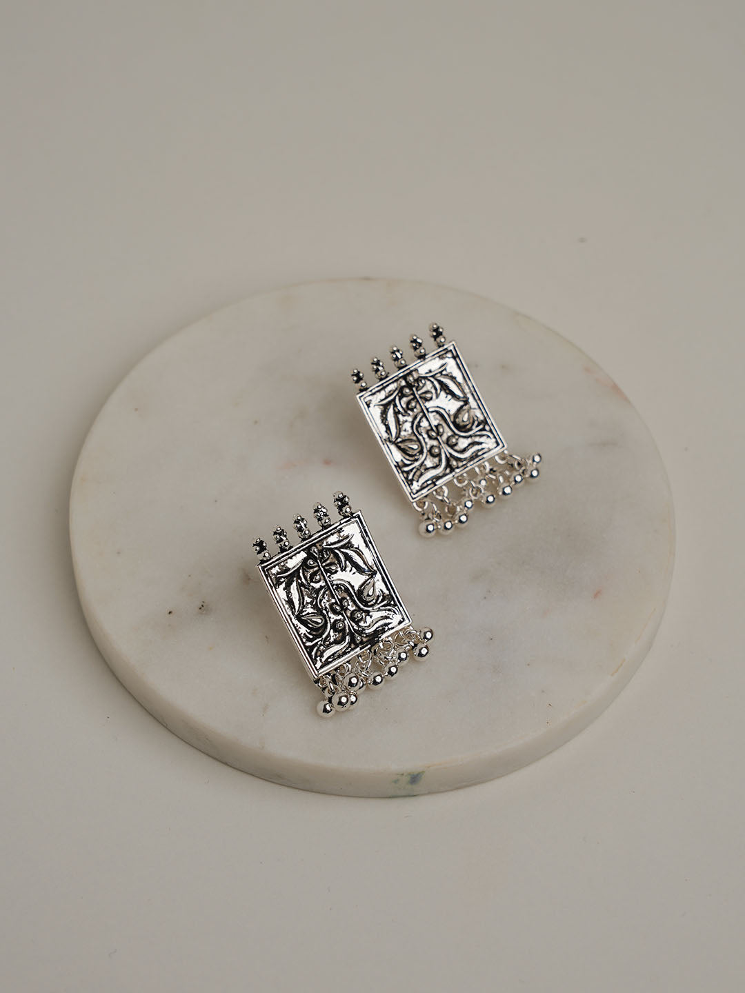 Antique Rectangle Oxidised Jhumki