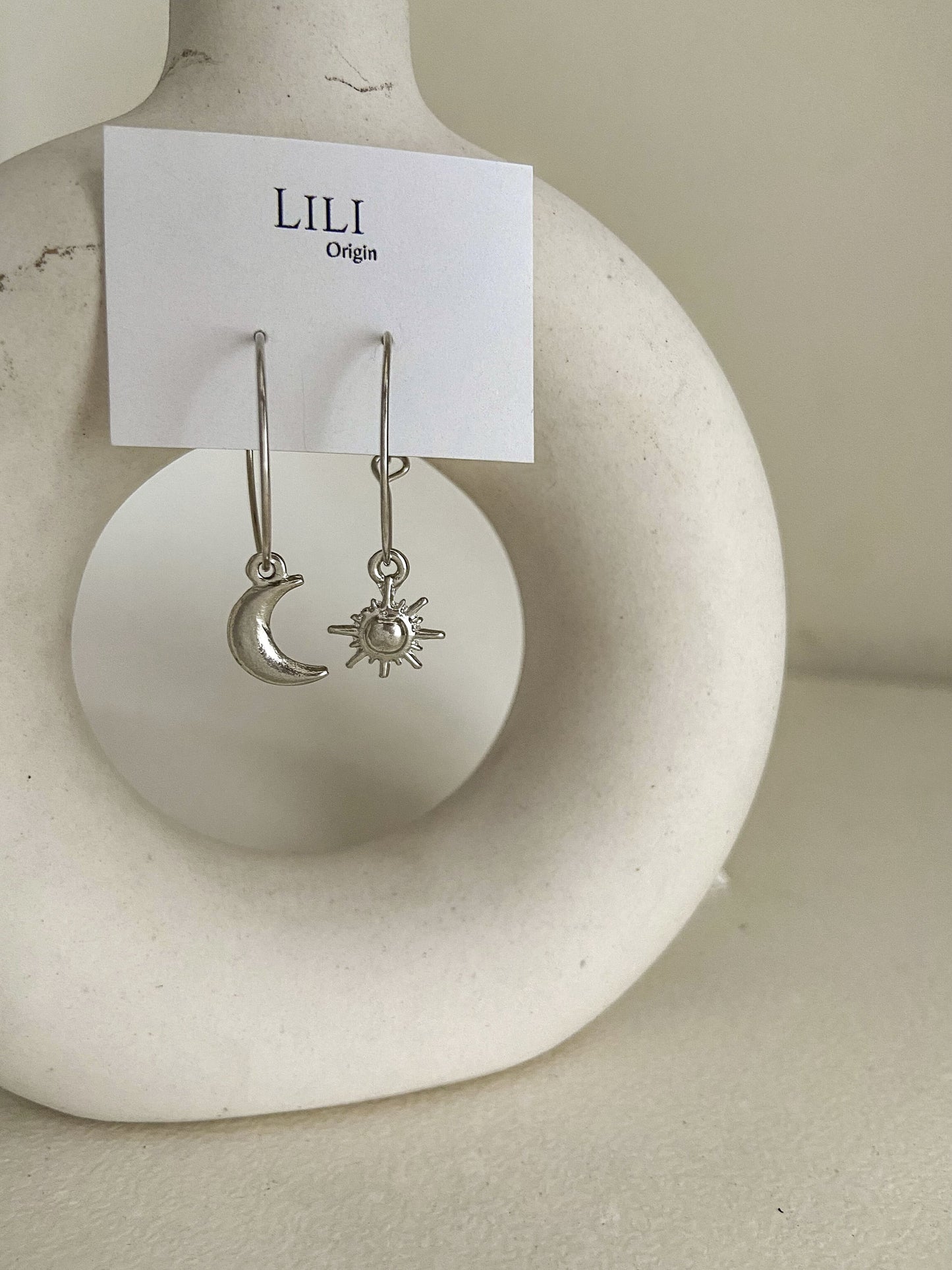Mismatched Sun Moon Silver Earring